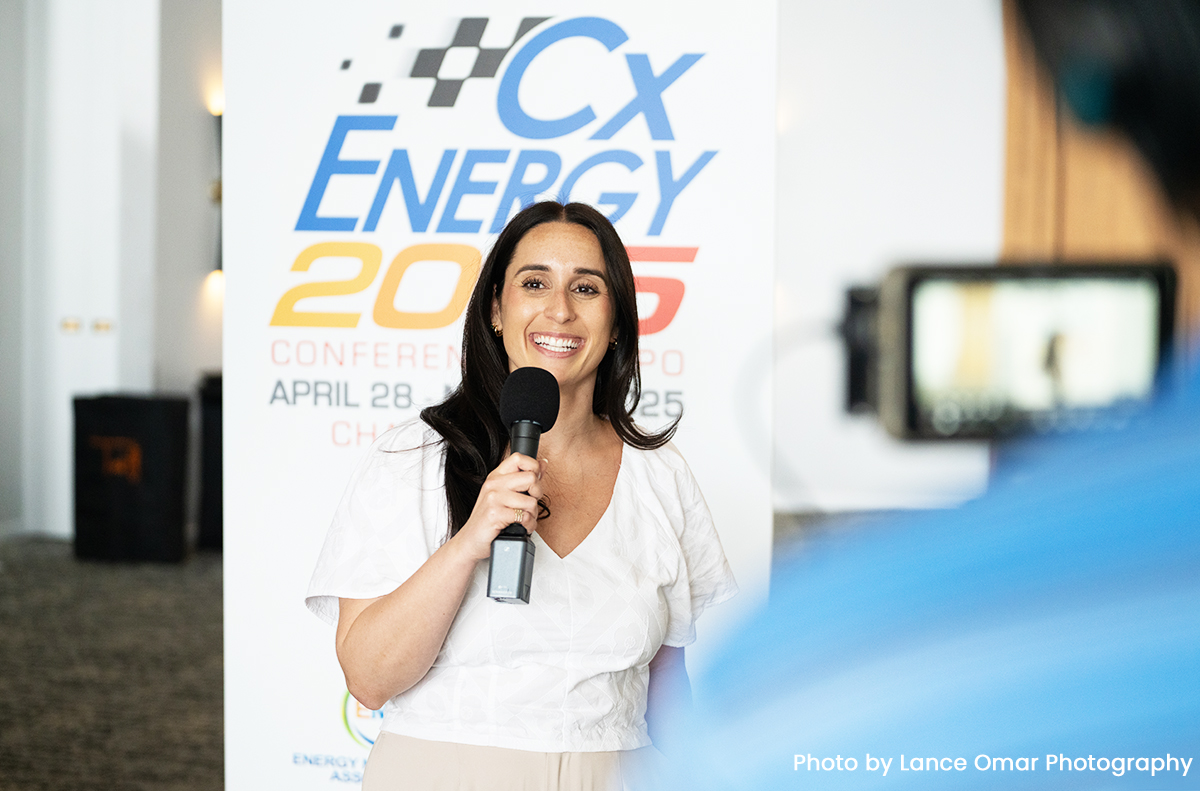 Woman giving a testimonial at the cxenergy 2025 conference in san diego, filmed by an orlando video production company.